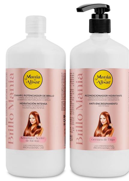 Kit Champú Hidratación Intensa 1000ml + Acondicionador con Aceite de ricino keratina germen de trigo 1000ml.