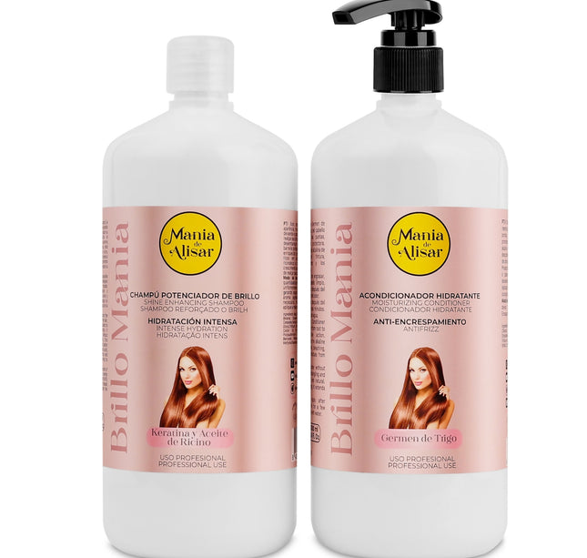 Kit Champú Hidratación Intensa 1000ml + Acondicionador con Aceite de ricino keratina germen de trigo 1000ml.