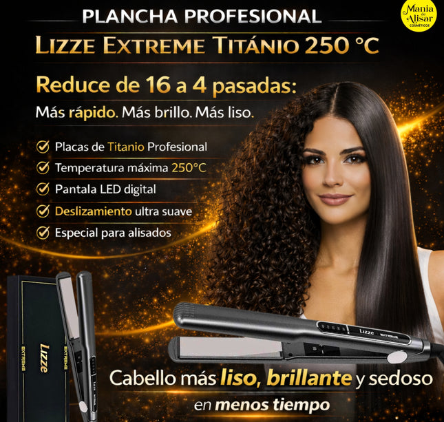 Plancha Alisadora de Pelo Profesional Lizze Extreme  250°C /480°F + REGALO Peine de Carbon