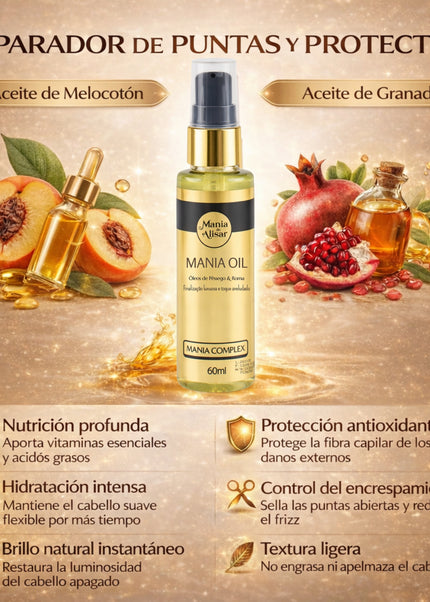 MANIA Oil, Sérum  Perfumado con Aceites de Melocotón y Granada  Nutre, Hidrata y Sella Puntas