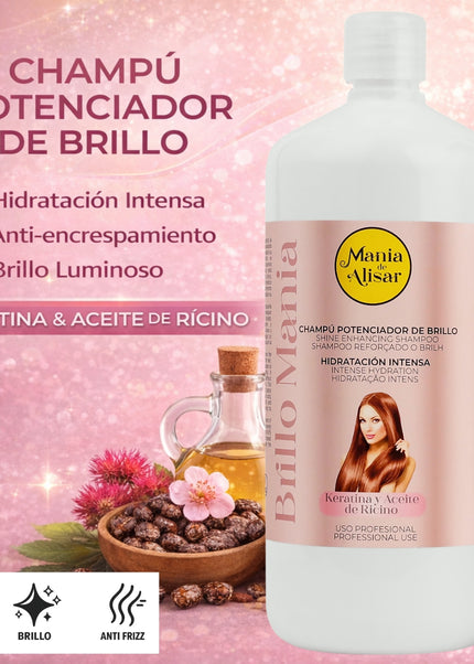 Kit Champú Hidratación Intensa 1000ml + Acondicionador con Aceite de ricino keratina germen de trigo 1000ml.