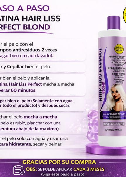 Alisado Hair Liss Perfecto Matizador 1000ml + Btx Rubia Poderosa 500g