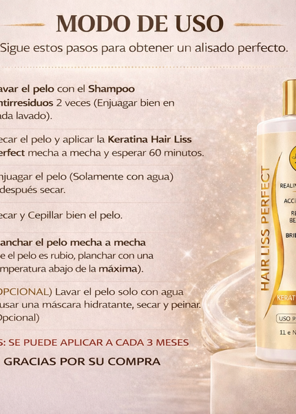 Pre-Tratamiento 250ml  + Kit de Alisado  Hair Liss Perfect 300ml + Mantenimiento Pos-Alisado