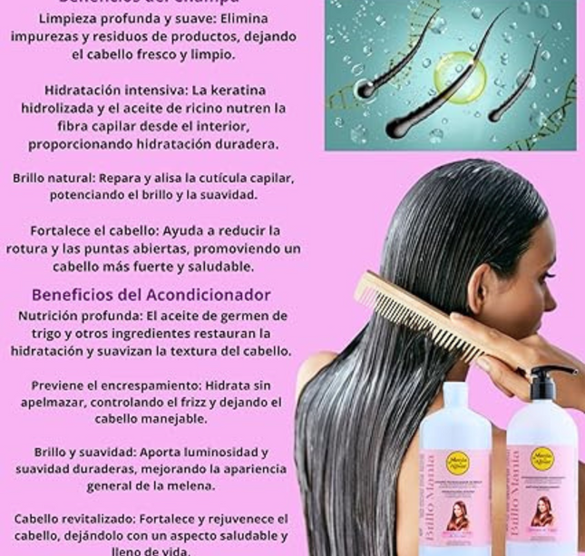 Champú Hidratación Brillo Mania con Aceite de ricino y keratina 1000ml