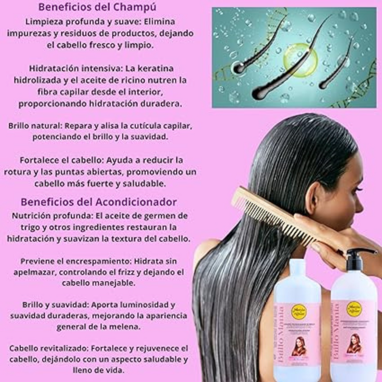 Champú Hidratación Brillo Mania con Aceite de ricino y keratina 1000ml