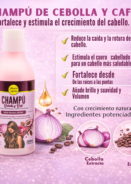 Champú  Cebolla & Café Sin Sal previene la  Caída y Crecimiento del Pelo 300ml