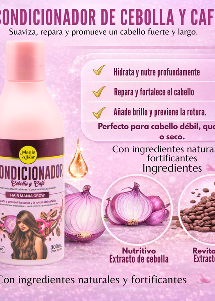 Acondicionador Cebolla & Café Sin Sal previene la  Caída y Crecimiento del Pelo 300ml