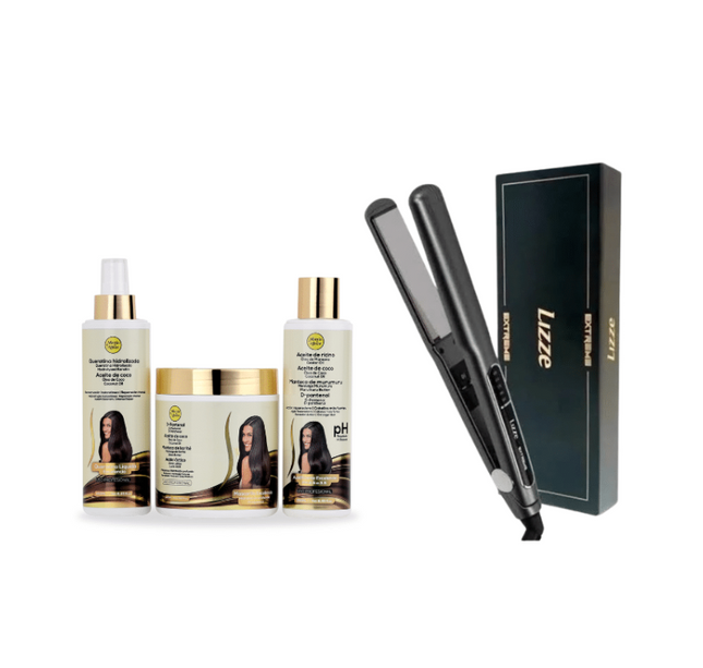 Kit de Máscara, Acidificante y Keratina Liquida + Plancha Lizze Extreme