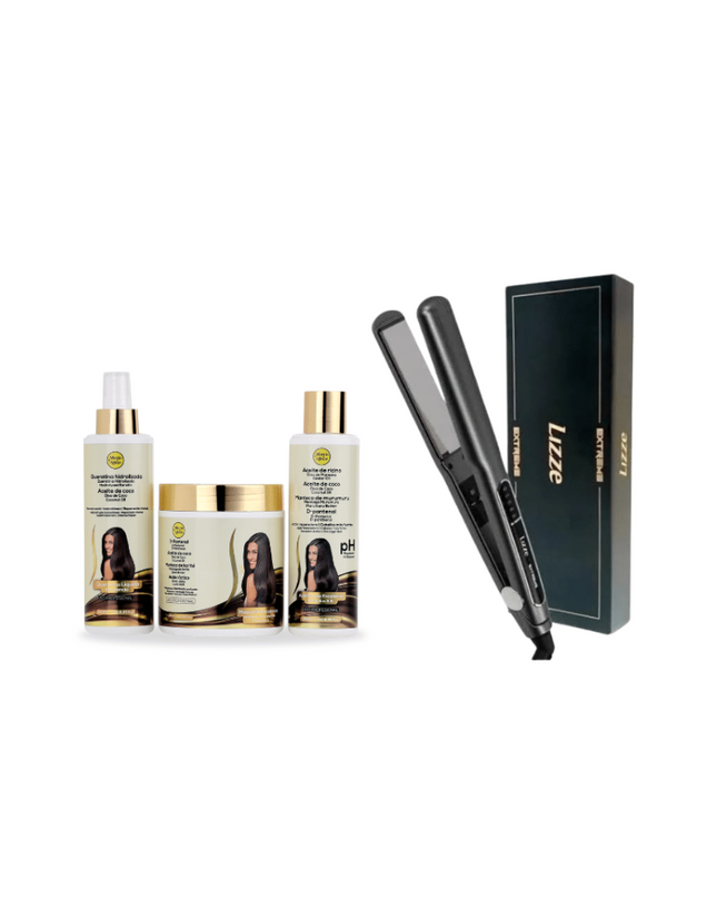 Kit de Máscara, Acidificante y Keratina Liquida + Plancha Lizze Extreme