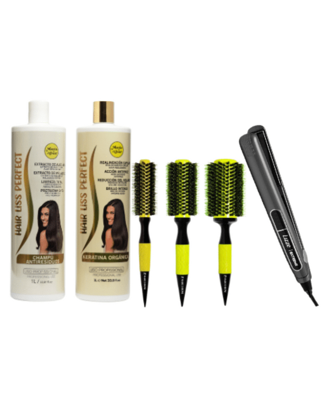 Kit de Keratina Hair Liss Perfect + Plancha + 3 Cepillos
