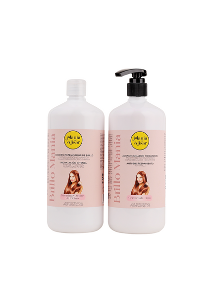 Kit Champú Hidratación Intensa 1000ml + Acondicionador con Aceite de ricino keratina germen de trigo 1000ml.