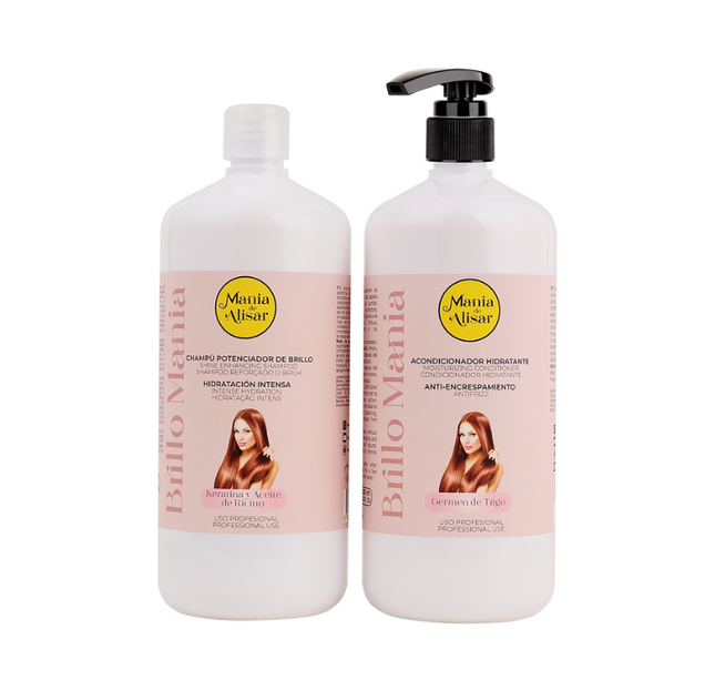 Kit Champú Hidratación Intensa 1000ml + Acondicionador con Aceite de ricino keratina germen de trigo 1000ml.