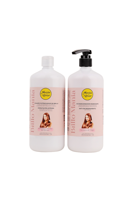 Kit Champú Hidratación Intensa 1000ml + Acondicionador con Aceite de ricino keratina germen de trigo 1000ml.