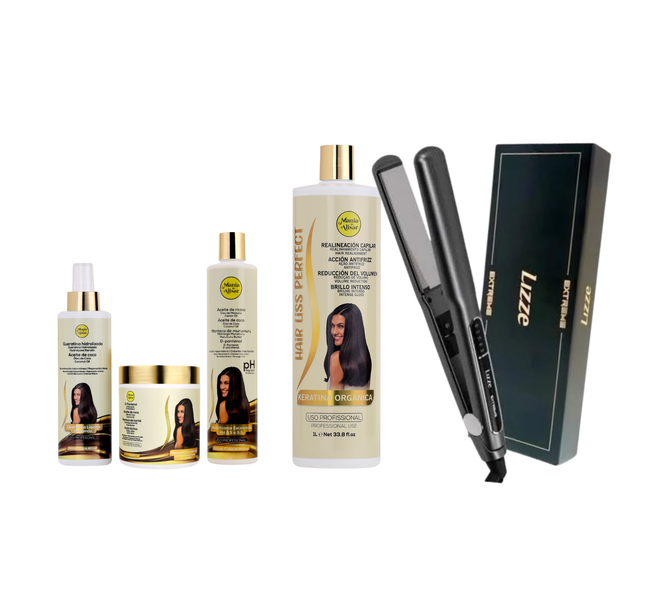 Kit de Pre-Tratamiento + Alisado Hair Liss Perfect 1000ml + Plancha + REGALO Peine de Carbon