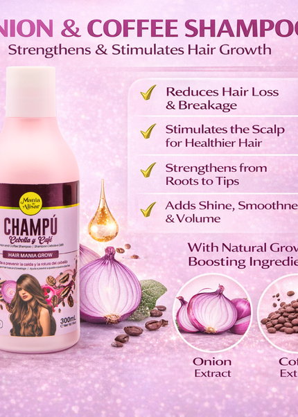 Champú  Cebolla & Café Sin Sal previene la  Caída y Crecimiento del Pelo 300ml