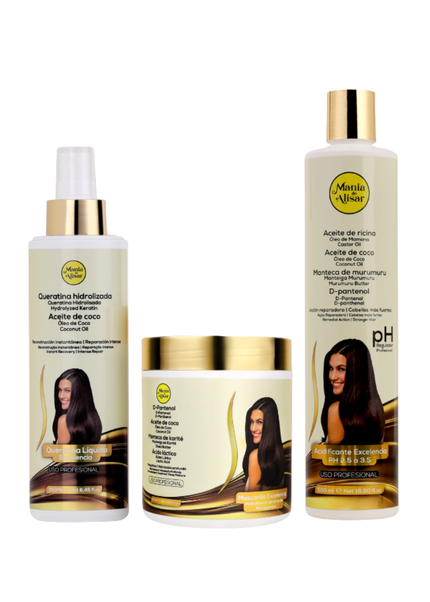 Kit Pré-Tratamiento, Máscara 500g, Acidificante 500ml y Keratina Liquida 250ml