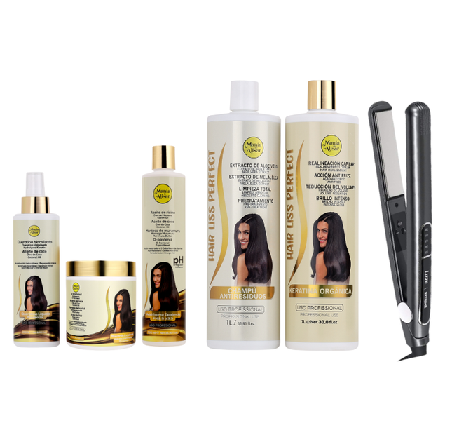 Kit de Alisado Hair Liss Perfect 1000ml + Kit de Pré-tratamiento + Plancha + REGALO Peine de Carbon