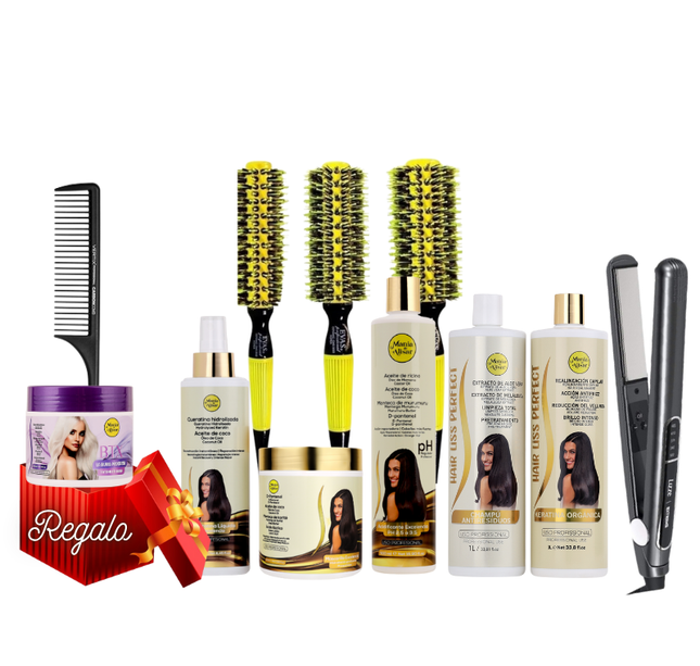 Kit de Alisado 1000ml + Plancha + Pre-Tratamiento + Cepillos + Regalo: Btx Blond + Peine de Carbon