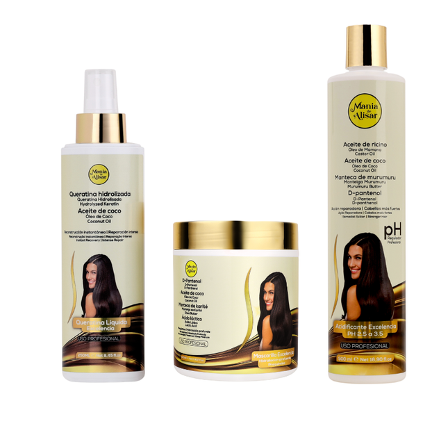 Kit Pré-Tratamiento, Máscara 500g, Acidificante 500ml y Keratina Liquida 250ml