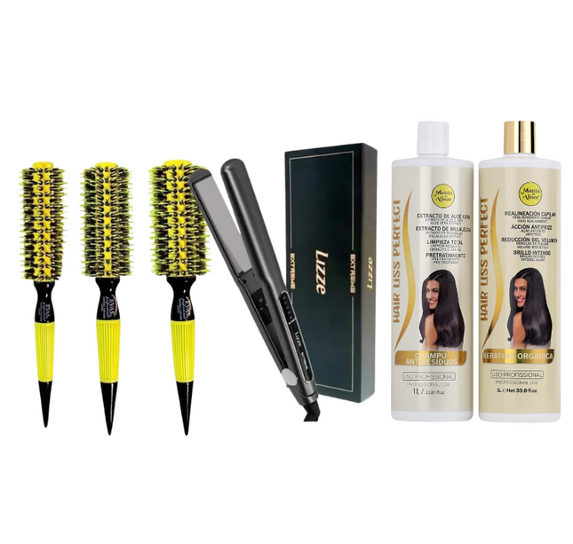 Kit de Keratina Hair Liss Perfect + Plancha + 3 Cepillos + REGALO peine de Carbon