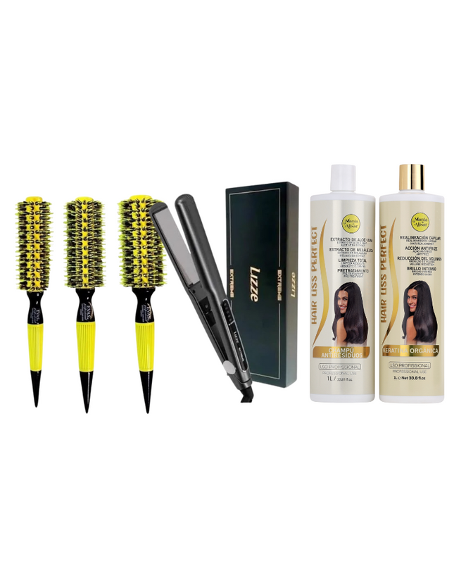 Kit de Keratina Hair Liss Perfect + Plancha + 3 Cepillos