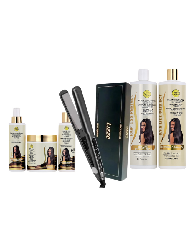 Kit de Keratina Hair Liss Perfect 1000ml + Kit de Pré-tratamiento + Plancha